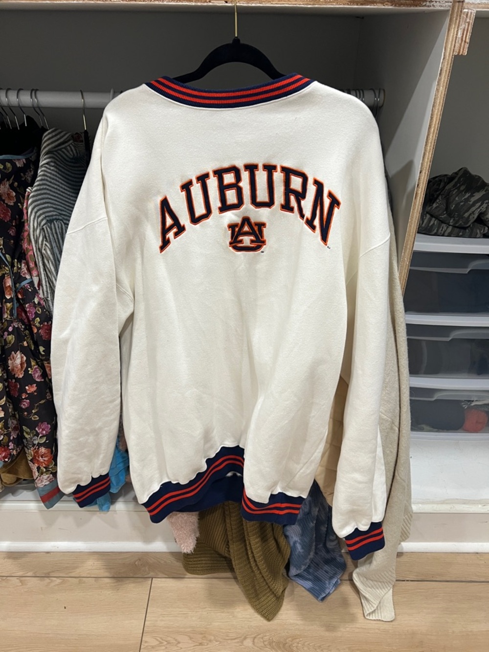 Auburn Embroidered College Crewneck Sweatshirt - White with Navy & Orange